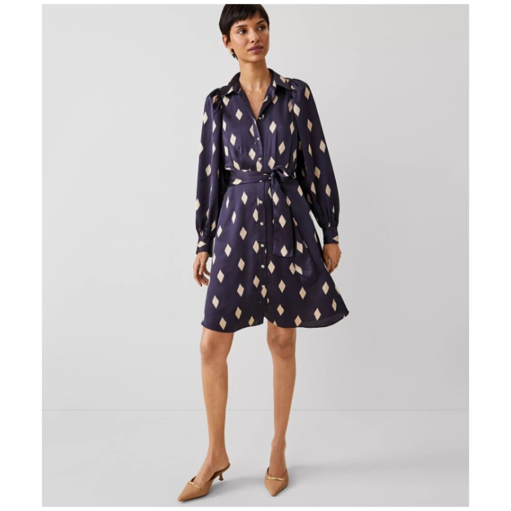 NWT Ann Taylor Geo Shirt-Dress Night Sky 18 Tall Collared Belted Long Sleeve
